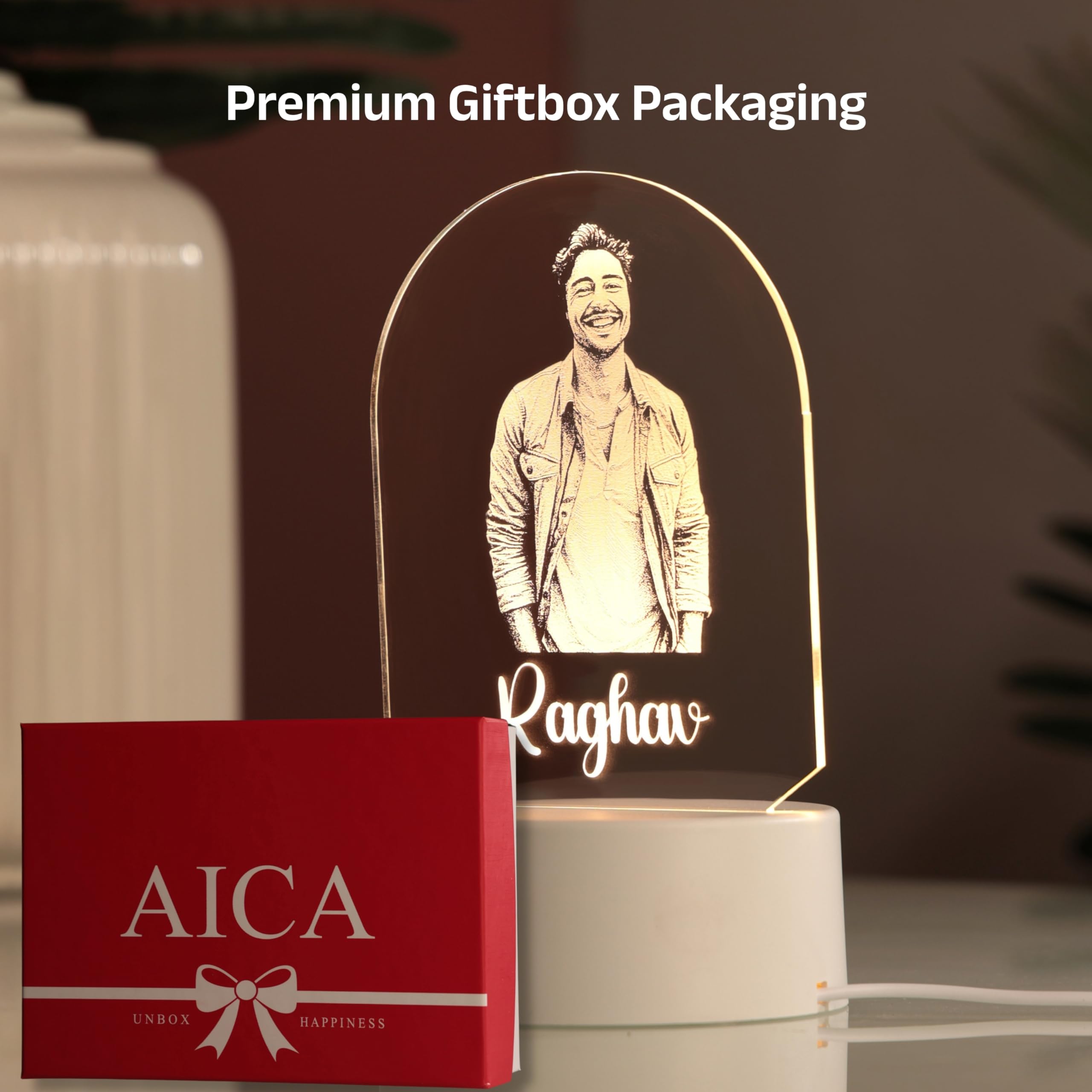 AICA Personalized Photo LED Lamp with Customised Name | Anniversary Birthday Marriage Wedding Gifts for Man Boyfriend Boys Husband