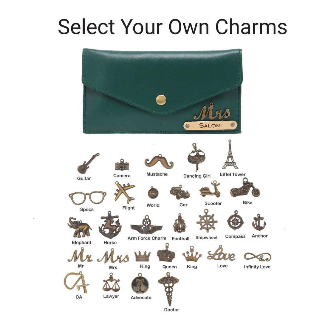 AICA Personalised Name & Charm Leather Wallet Gift for Women
