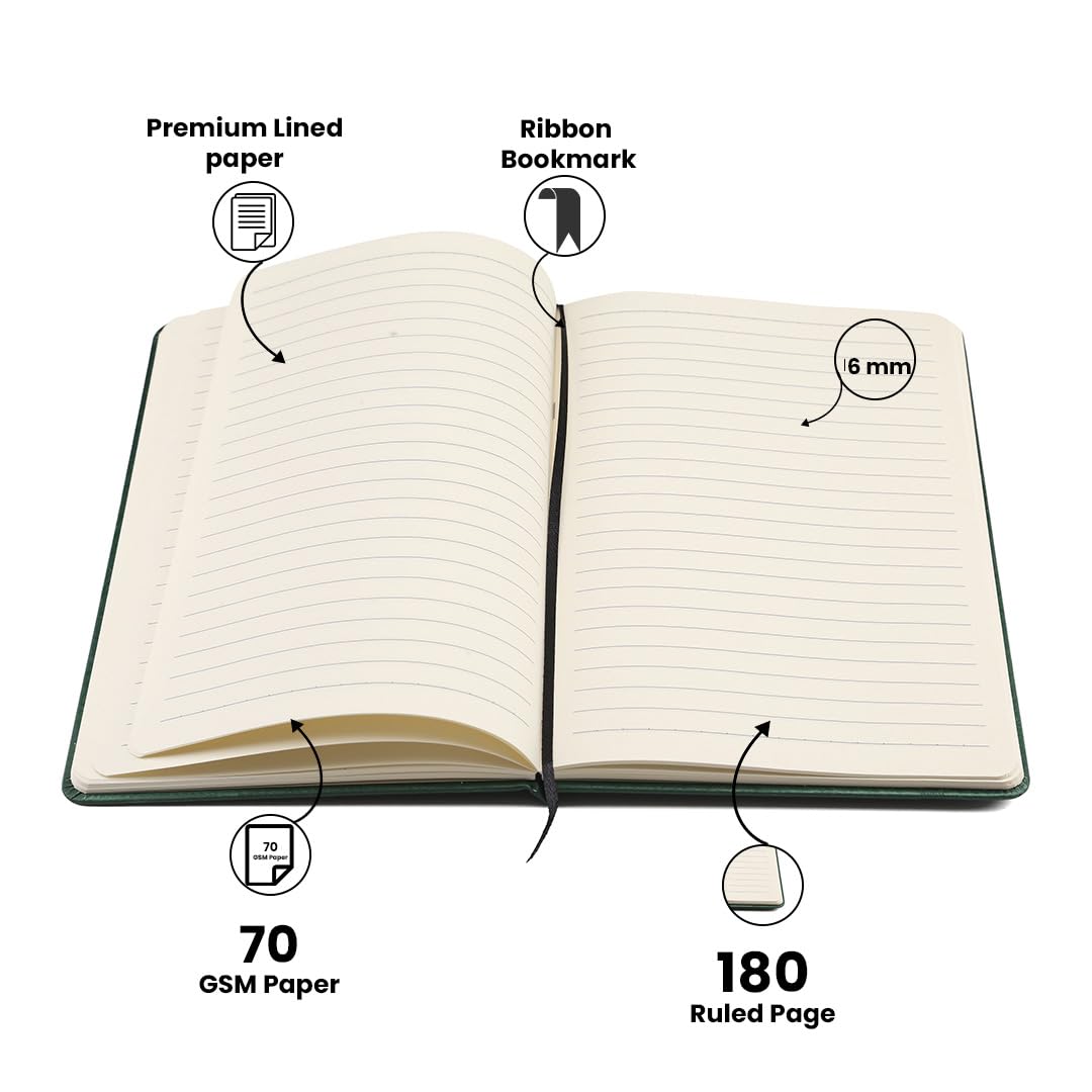 AICA Personalized Name & Charm Leather Notebook Diary -A5 Size, 180 Ruled Pages All