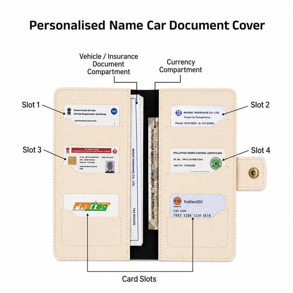 AICA Personalized Name & Charm Leather Family Passport Cover For 4 with Passport Boarding Pass Currency Card Slot & Coin Holder for Men & Women | Family Passport Cover (CREAM)