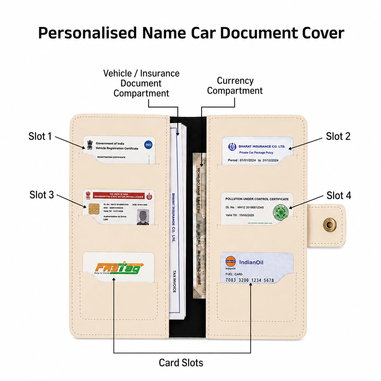 AICA Personalized Name & Charm Leather Family Passport Cover For 4 with Passport Boarding Pass Currency Card Slot & Coin Holder for Men & Women | Family Passport Cover (CREAM)