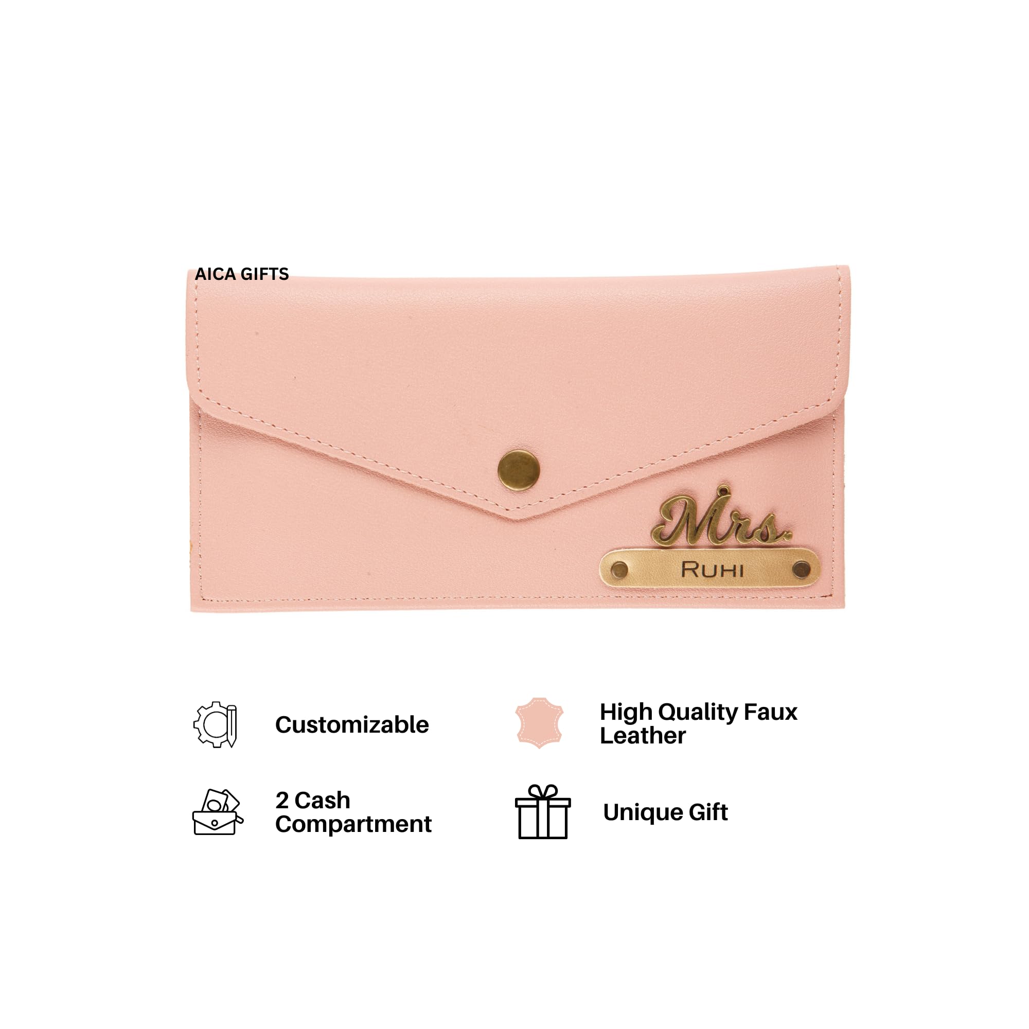 AICA Personalised Name & Charm Leather Wallet Gift for Women