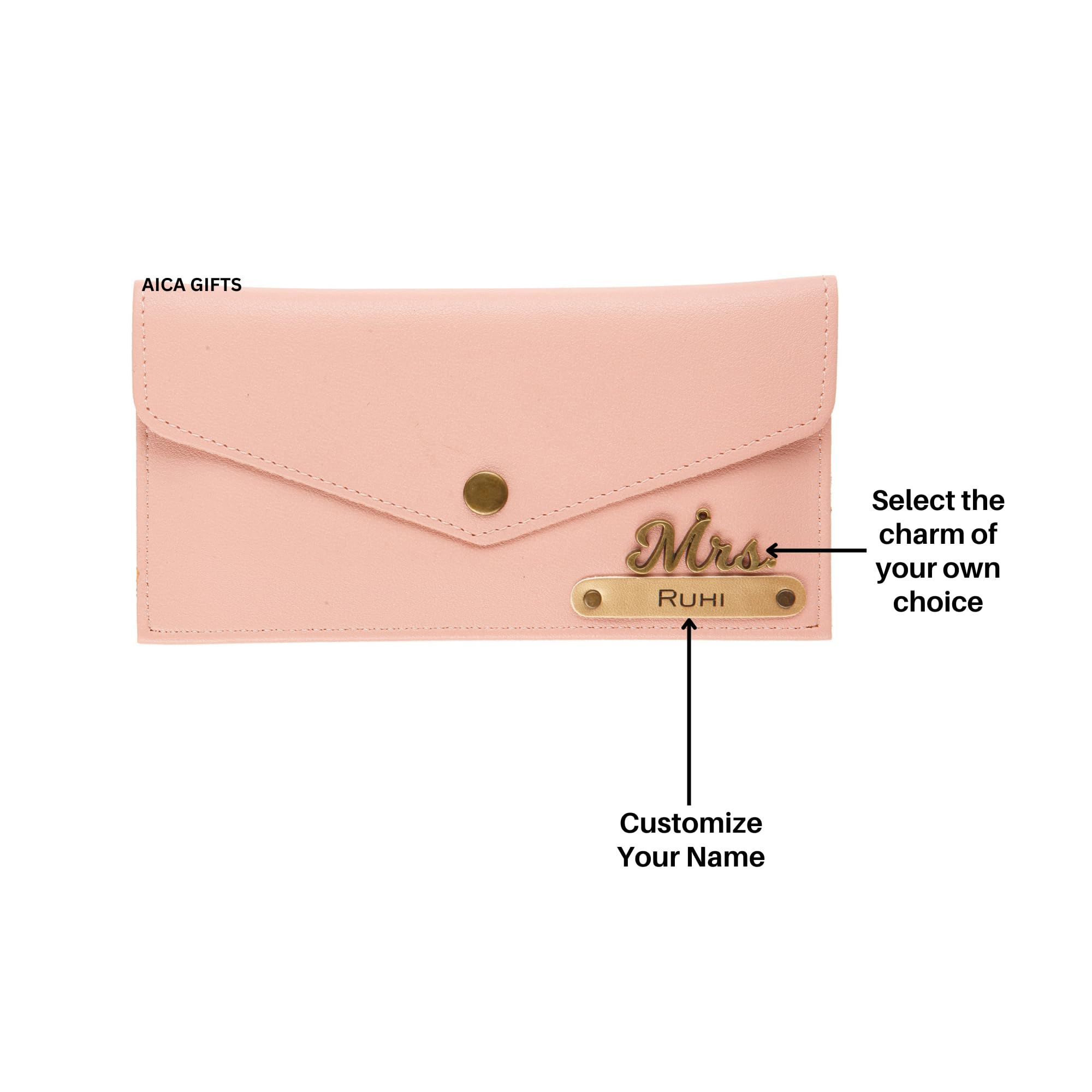 AICA Personalised Name & Charm Leather Wallet Gift for Women