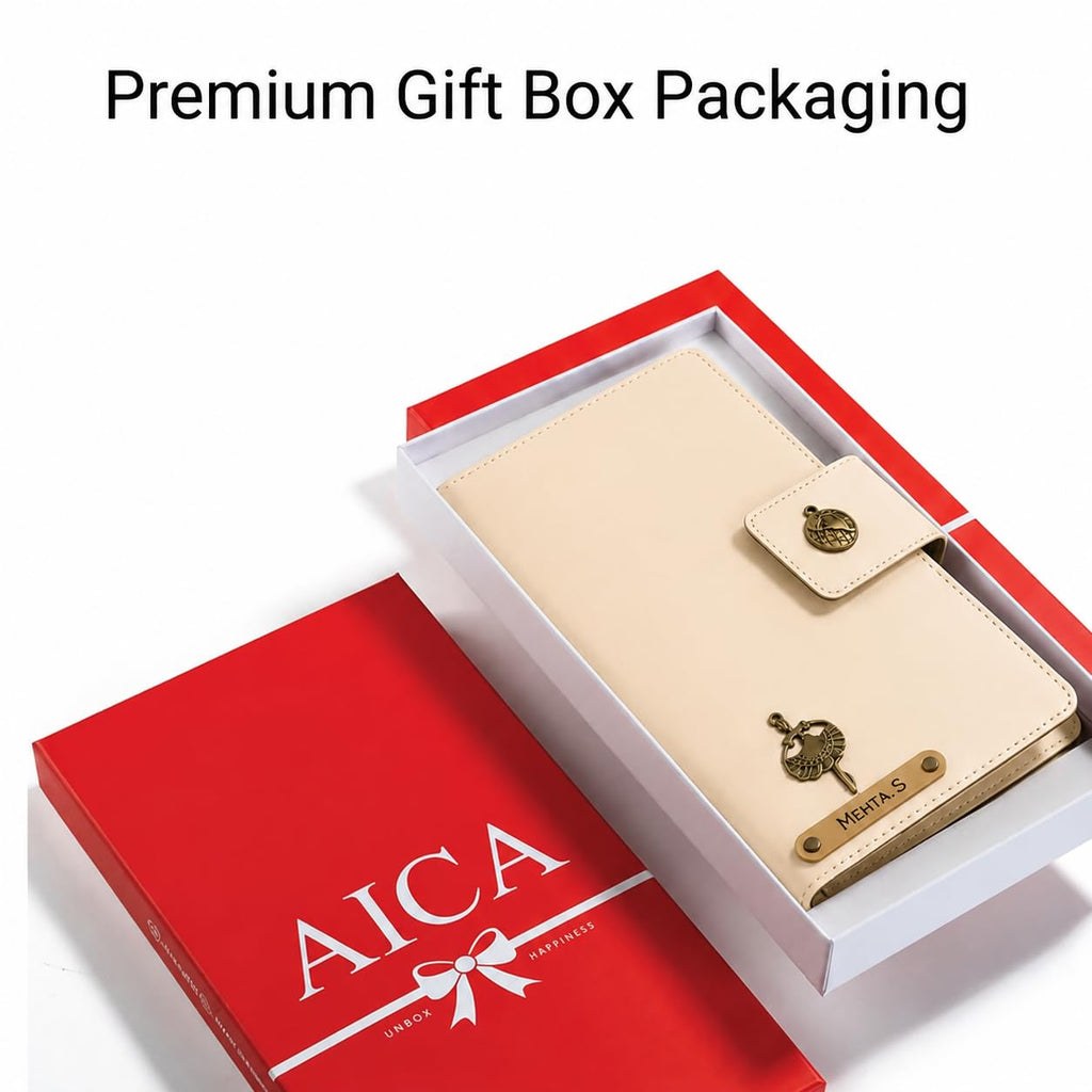AICA Personalized Name & Charm Leather Family Passport Cover For 4 with Passport Boarding Pass Currency Card Slot & Coin Holder for Men & Women | Family Passport Cover (CREAM)