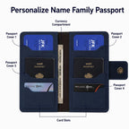 AICA Personalized Name & Charm Leather Family Passport Cover For 4 with Passport Boarding Pass Currency Card Slot & Coin Holder for Men & Women | Family Passport Cover (NAVYBLUE)