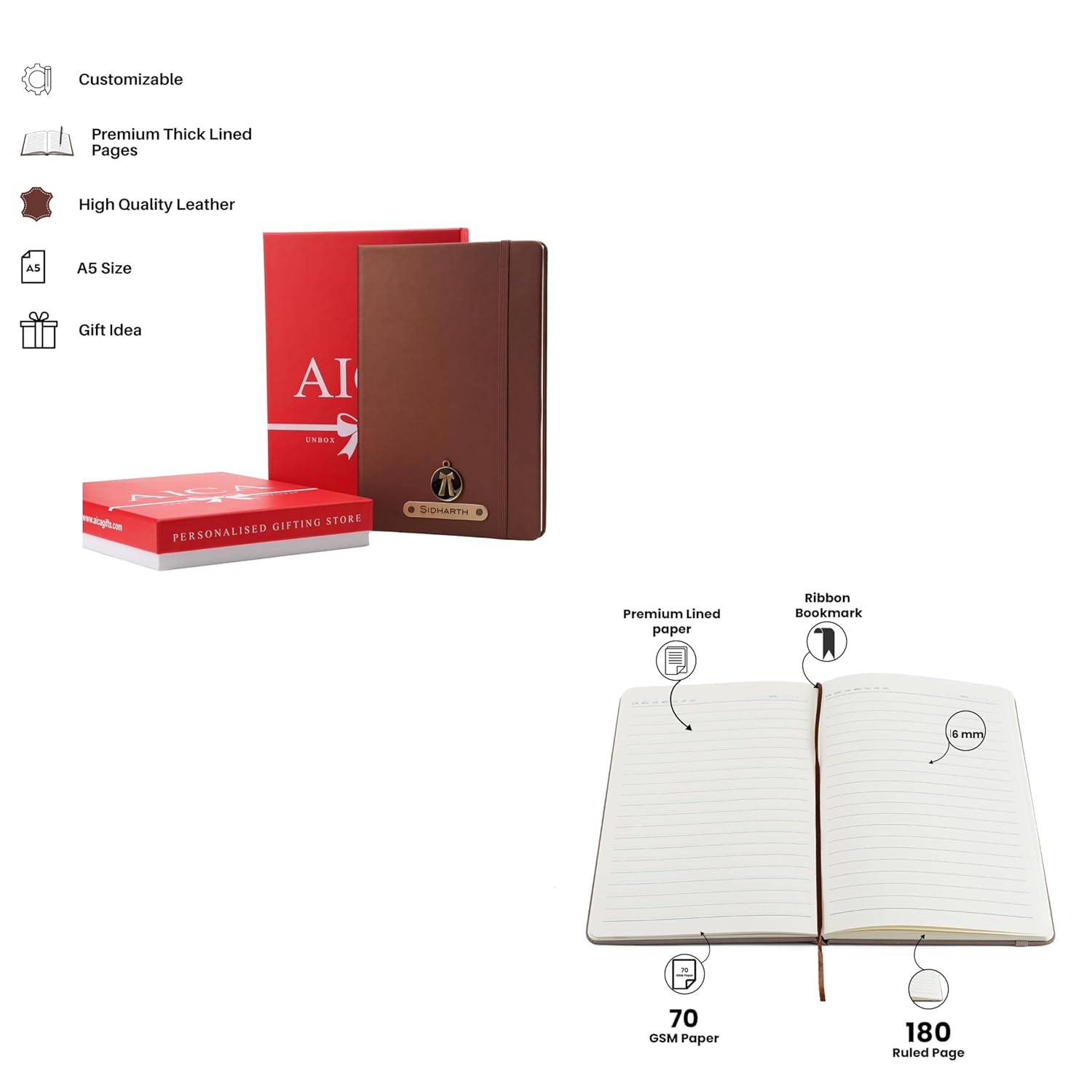 Personalized-  Pen Bottle Diary Combo Giftset - Darkbrown