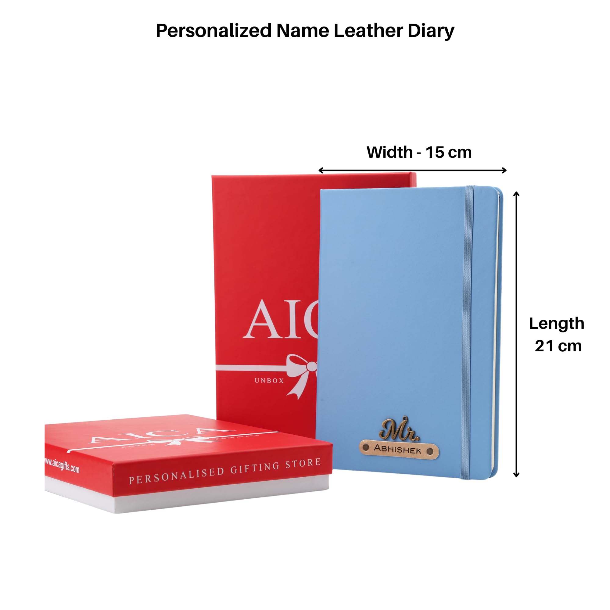 AICA Personalized Name & Charm Leather Notebook Diary -A5 Size, 180 Ruled Pages All
