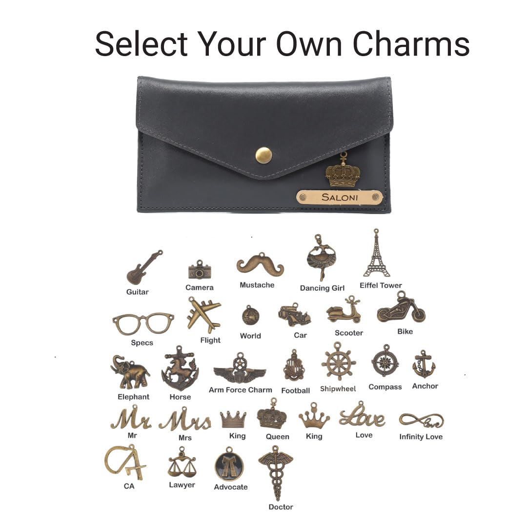 AICA Personalised Name & Charm Leather Wallet Gift for Women