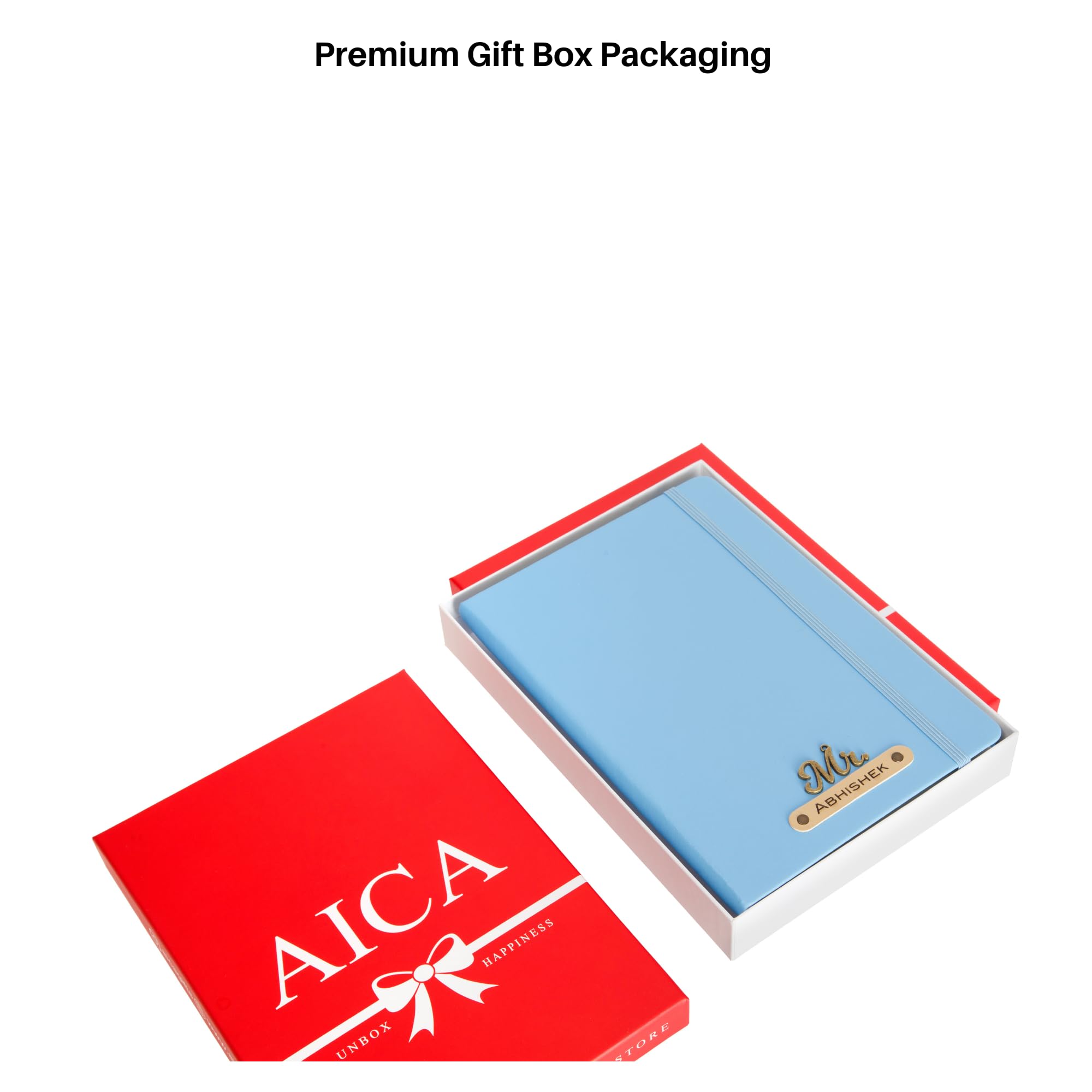 AICA Personalized Name & Charm Leather Notebook Diary -A5 Size, 180 Ruled Pages All