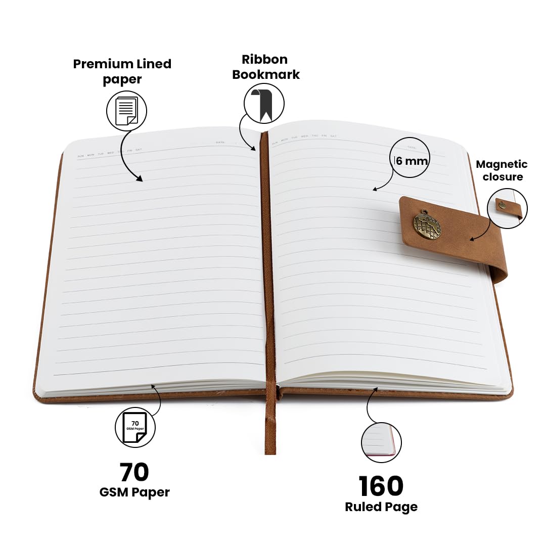 Personalized Name Leather Magnetic Diary A5 Size 200 Pages