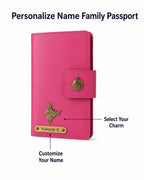 AICA Personalized Name & Charm Leather Family Passport Cover For 4 with Passport Boarding Pass Currency Card Slot & Coin Holder for Men & Women | Family Passport Cover (DARKPINK)