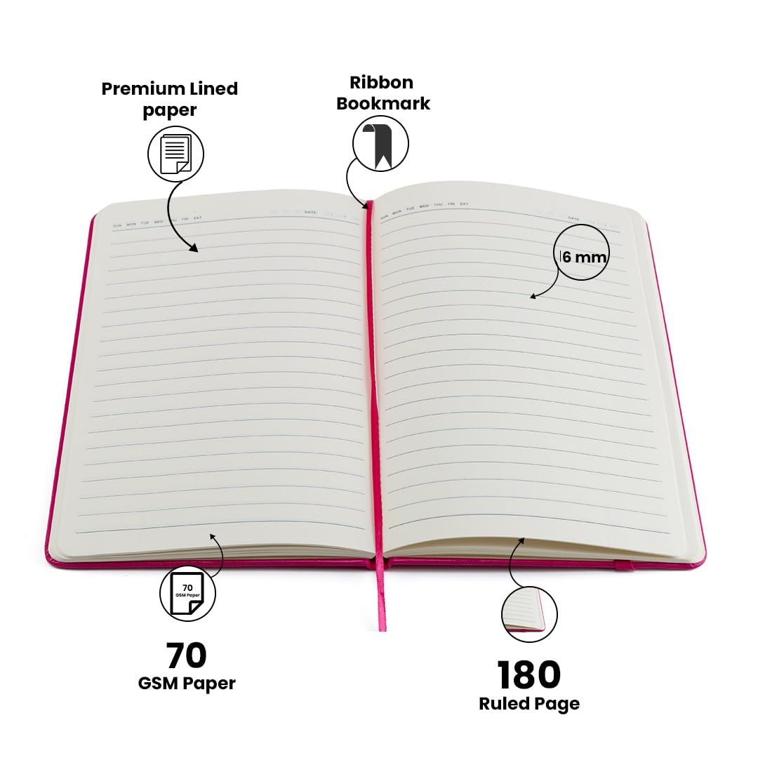 AICA Personalized Name & Charm Leather Notebook Diary -A5 Size, 180 Ruled Pages All