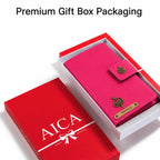 AICA Personalized Name & Charm Leather Family Passport Cover For 4 with Passport Boarding Pass Currency Card Slot & Coin Holder for Men & Women | Family Passport Cover (DARKPINK)