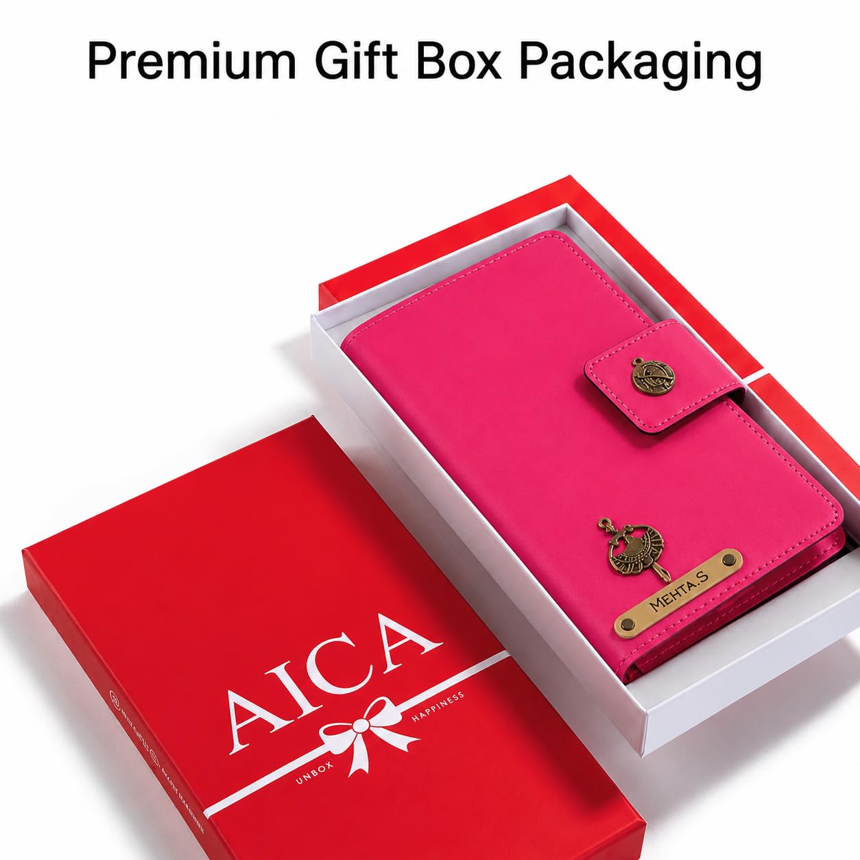AICA Personalized Name & Charm Leather Family Passport Cover For 4 with Passport Boarding Pass Currency Card Slot & Coin Holder for Men & Women | Family Passport Cover (DARKPINK)