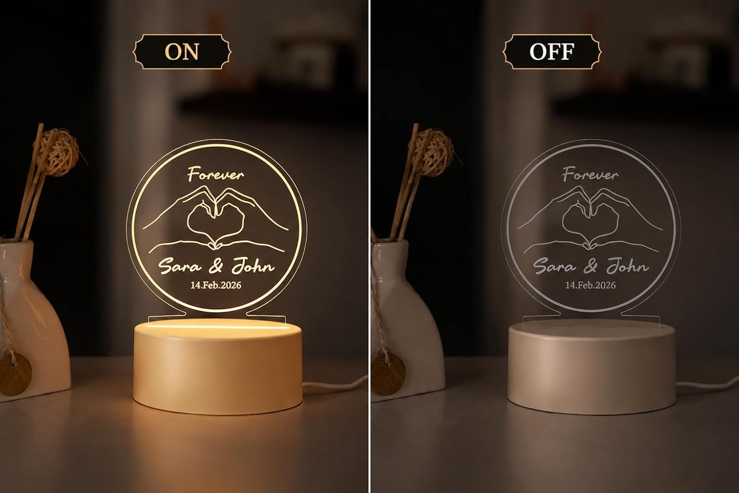 Personalized Couple Name & Date LED Night Lamp