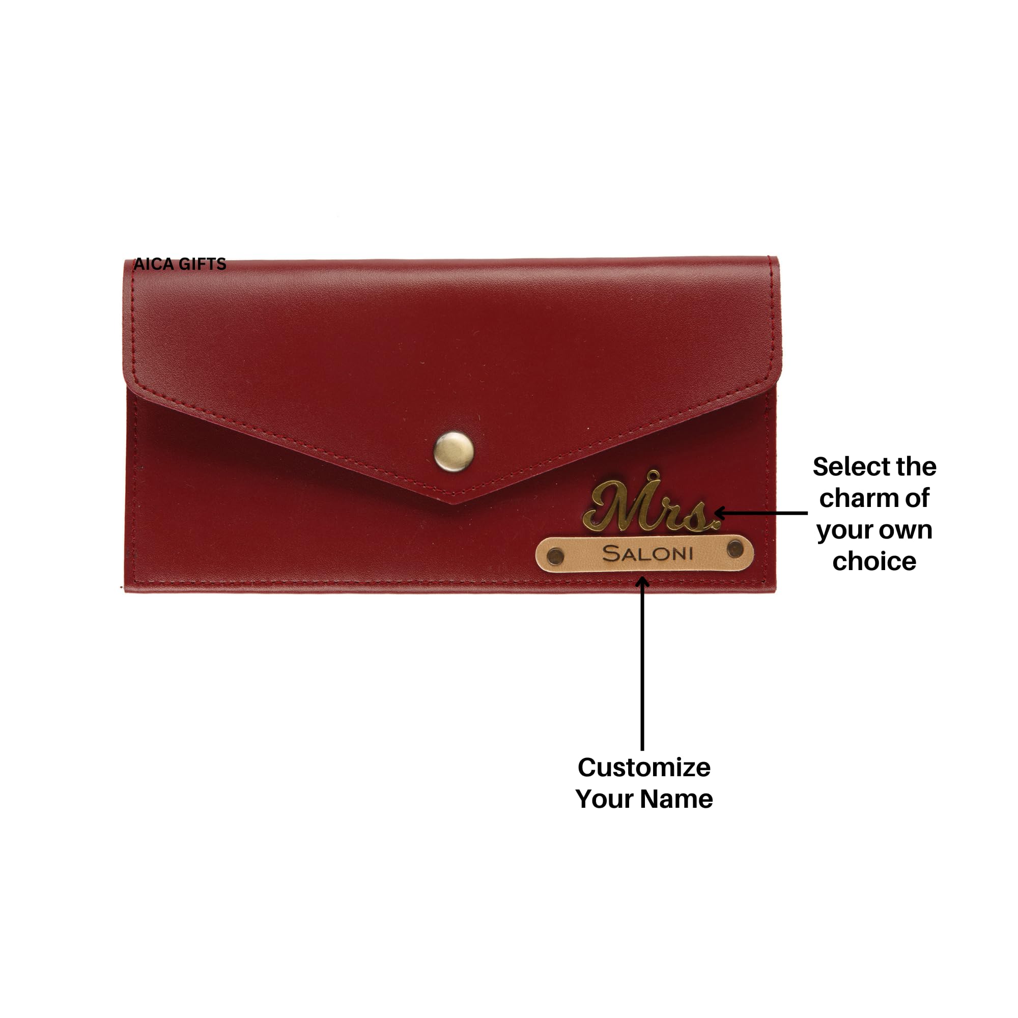AICA Personalised Name & Charm Leather Wallet Gift for Women