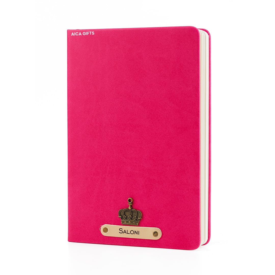 AICA Personalized Name & Charm Leather Notebook Diary -A5 Size, 180 Ruled Pages All