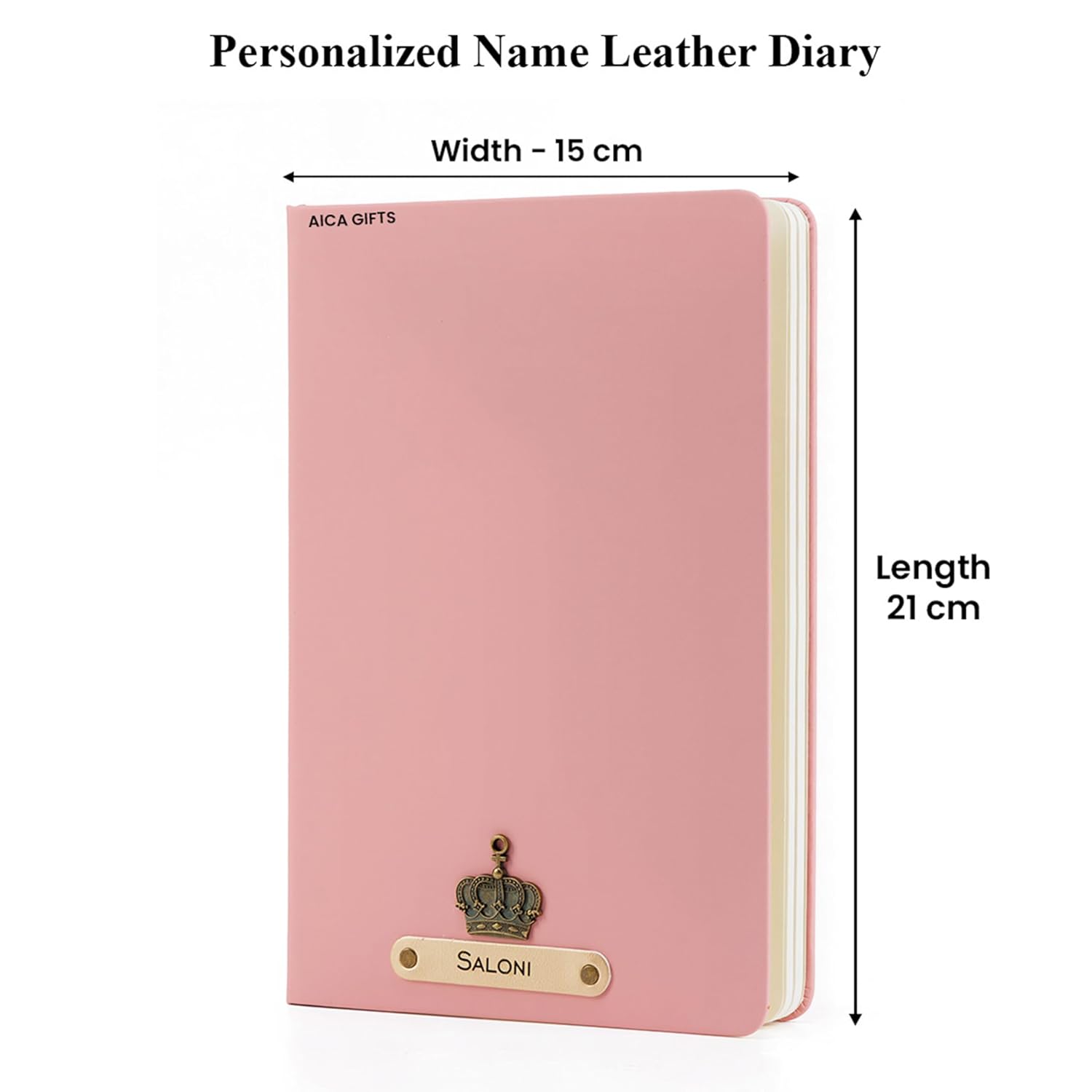 AICA Personalized Name & Charm Leather Notebook Diary -A5 Size, 180 Ruled Pages All