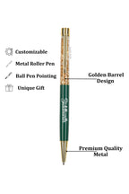 AICA Gifts Personalized Pens with Name Engraved I Golden Glitter (Black) Roller Ball Pen