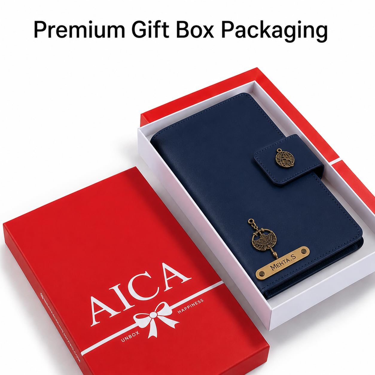 AICA Personalized Name & Charm Leather Family Passport Cover For 4 with Passport Boarding Pass Currency Card Slot & Coin Holder for Men & Women | Family Passport Cover (NAVYBLUE)