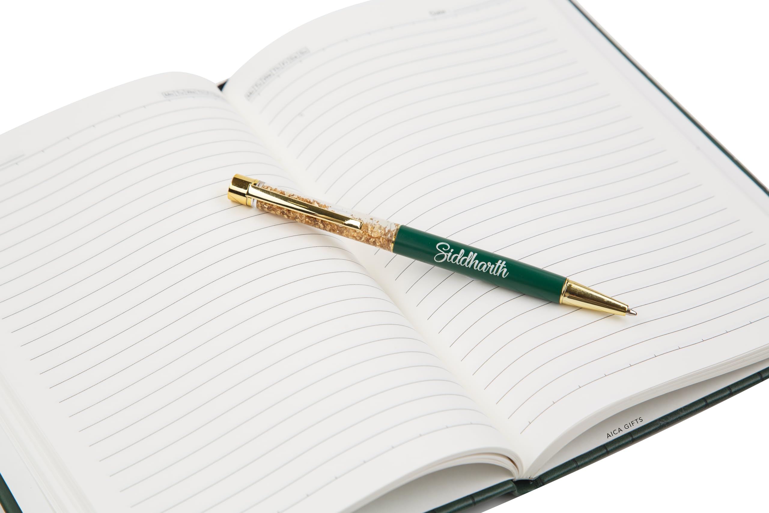 AICA Gifts Personalized Pens with Name Engraved I Golden Glitter (Black) Roller Ball Pen
