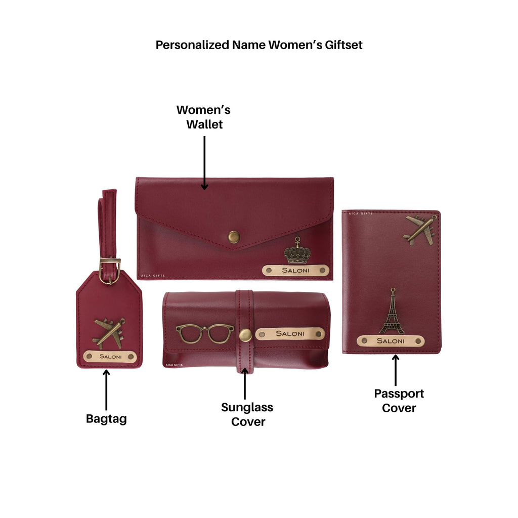 AICA Personalised Name & Charm Womens Leather Gift Set | Gifts for Women (Dark Brown)