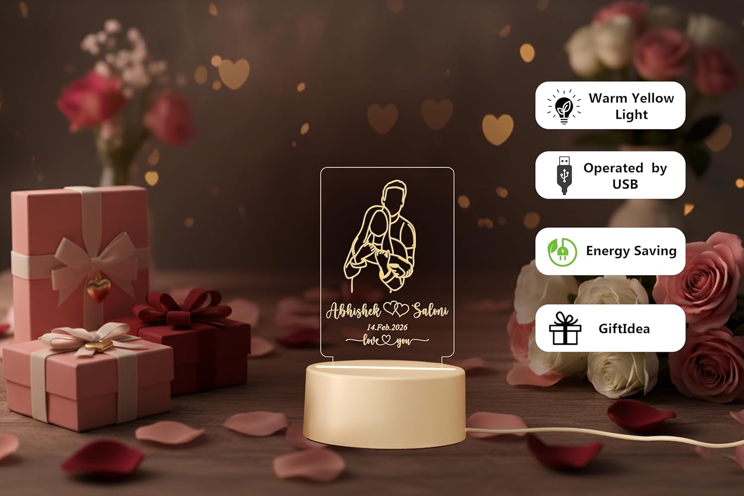 Personalized Couple Name & Date LED Night Lamp