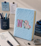AICA Personalized Embroidery Patch Name Soft Fur Diary A5 Size 160 Pages (Babyblue) For Girls & Boys|Customized Cute Plush Personal Journal | Diary for Girls Aesthetic | Diary for Kids| Gifts for Boys