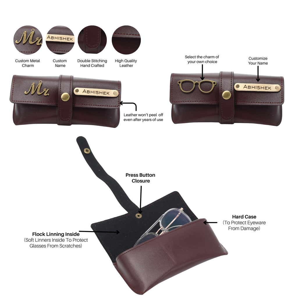 AICA Personalised Name & Charm Womens Leather Gift Set | Gifts for Women (Dark Brown)