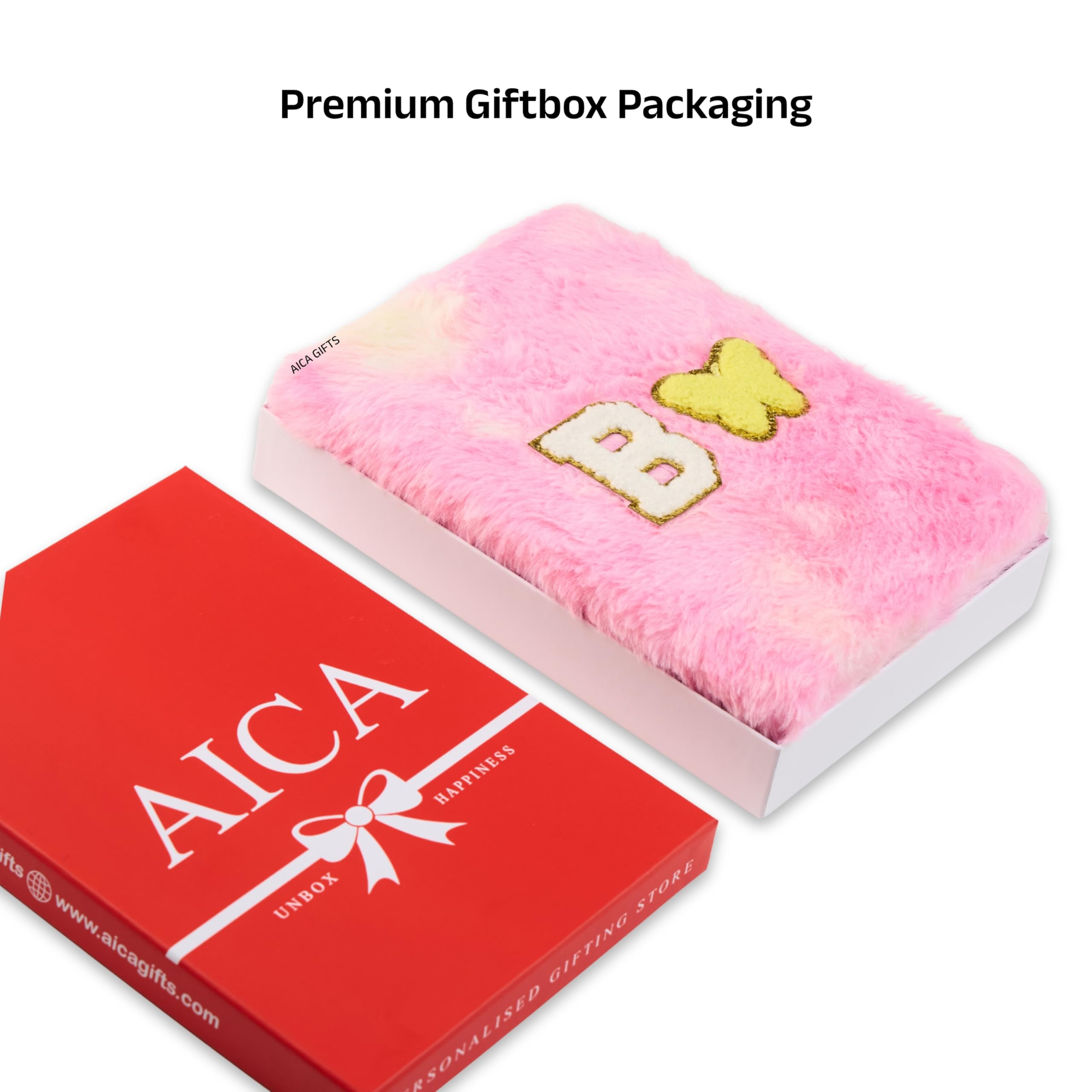 AICA Personalized Embroidery Patch Name Soft Fur Diary A5 Size 160 Pages (Rainbow) For Girls & Boys|Customized Cute Plush Personal Journal| Diary for Girls Aesthetic | Diary for Kids | Gifts for Girls