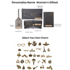 AICA Personalised Name & Charm Womens Leather Gift Set | Gifts for Women (Dark Brown)