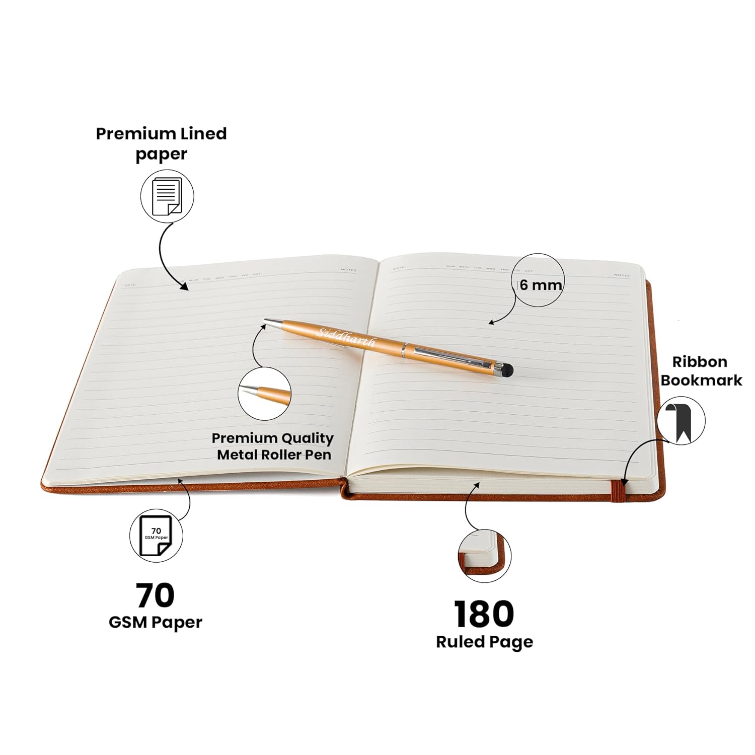 Personalized Magnetic Pen Stick Diary -A5 Size 180 Pages  (Black)