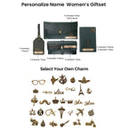 AICA Personalised Name & Charm Womens Leather Gift Set | Gifts for Women (Dark Brown)