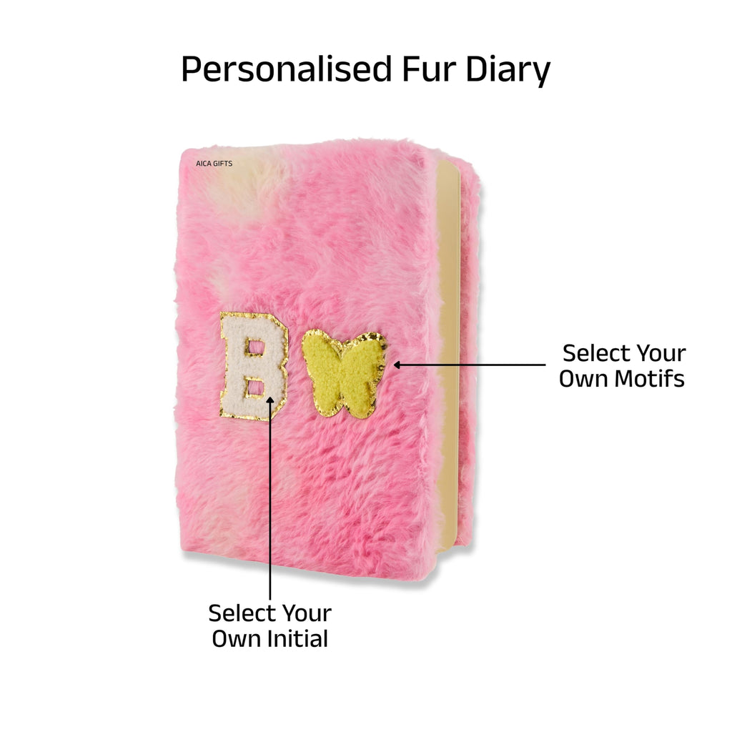 AICA Personalized Embroidery Patch Name Soft Fur Diary A5 Size 160 Pages (Rainbow) For Girls & Boys|Customized Cute Plush Personal Journal| Diary for Girls Aesthetic | Diary for Kids | Gifts for Girls