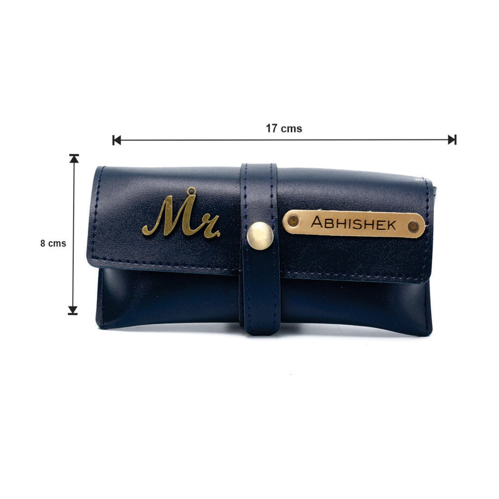 AICA Personalised Name & Charm Leather Sunglass Case Cover for Men & Women (Babyblue)