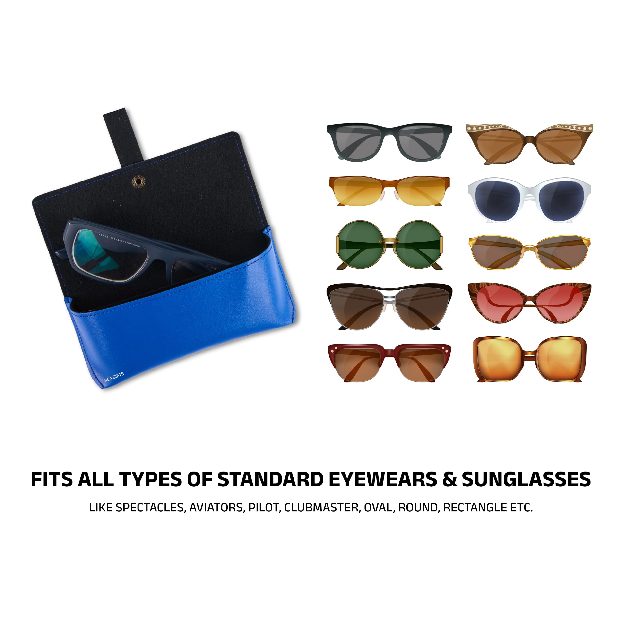 AICA Personalised Name & Charm Leather Sunglass Case Cover for Men & Women (Babyblue)