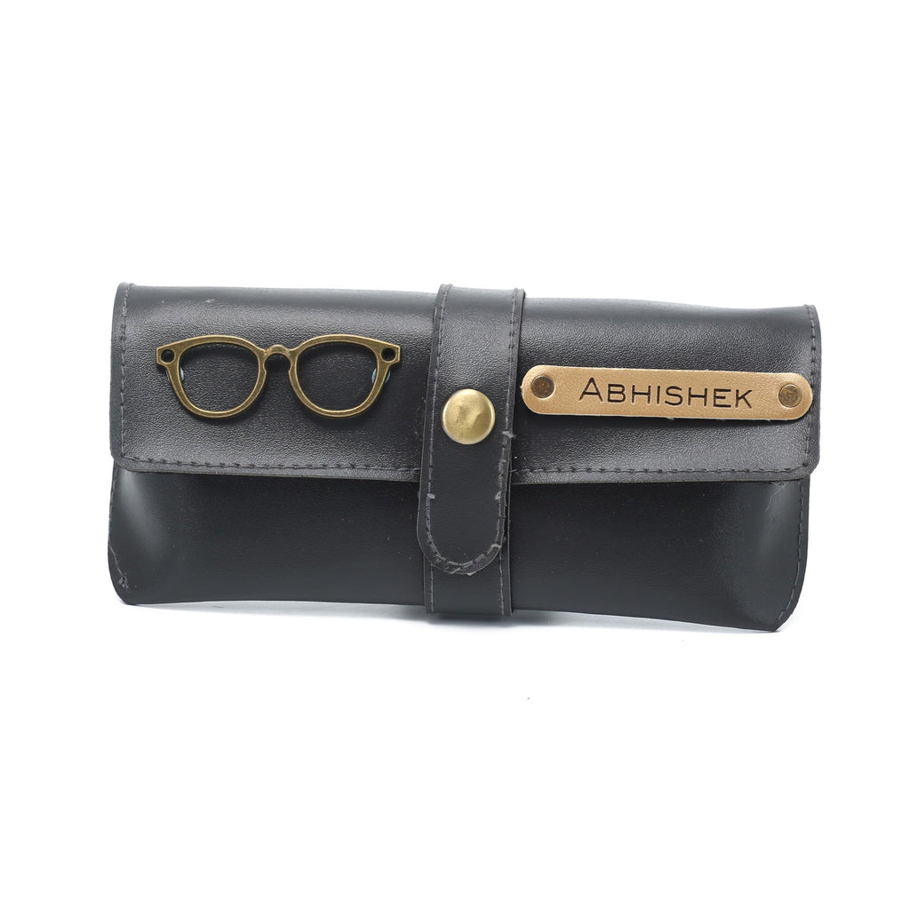 AICA Personalised Name & Charm Leather Sunglass Case Cover for Men & Women (Babyblue)