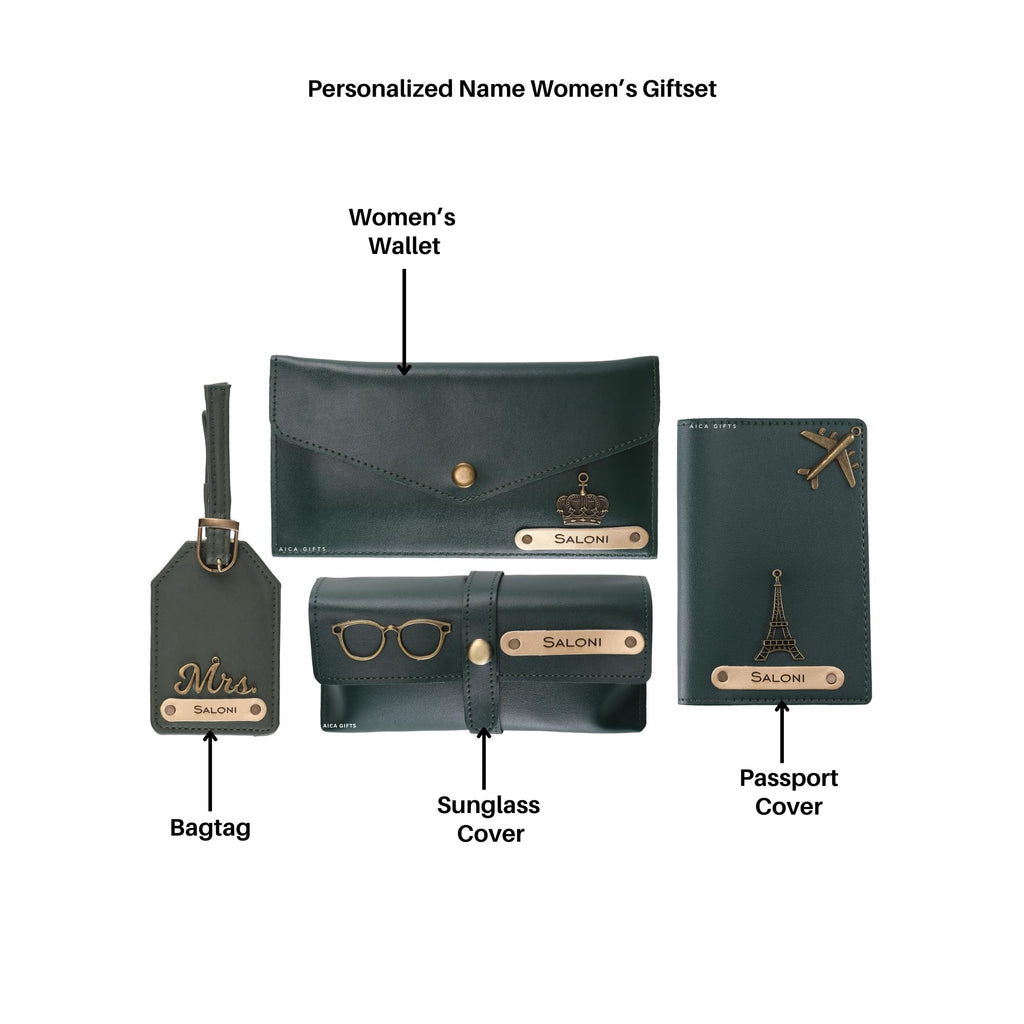 AICA Personalised Name & Charm Womens Leather Gift Set | Gifts for Women (Dark Brown)