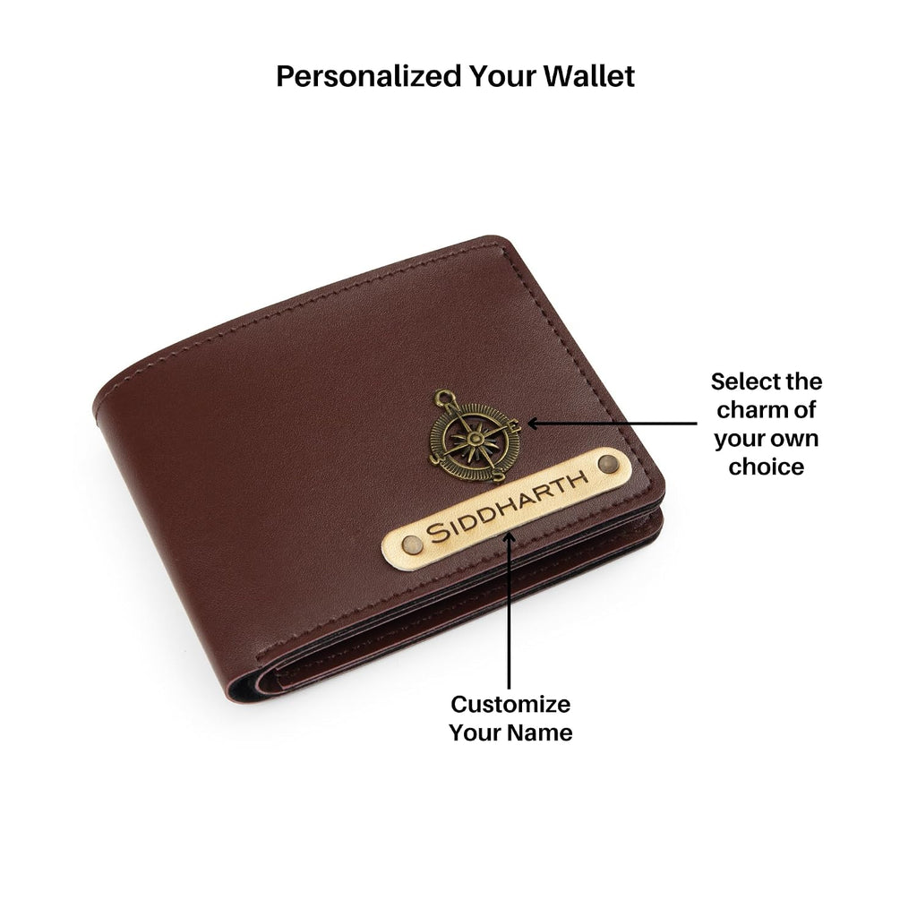AICA Personalized Name Leather Mens Rakhi + Wallet Combo (Dark Brown)