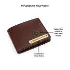 AICA Personalized Name Leather Mens Rakhi + Wallet Combo (Dark Brown)