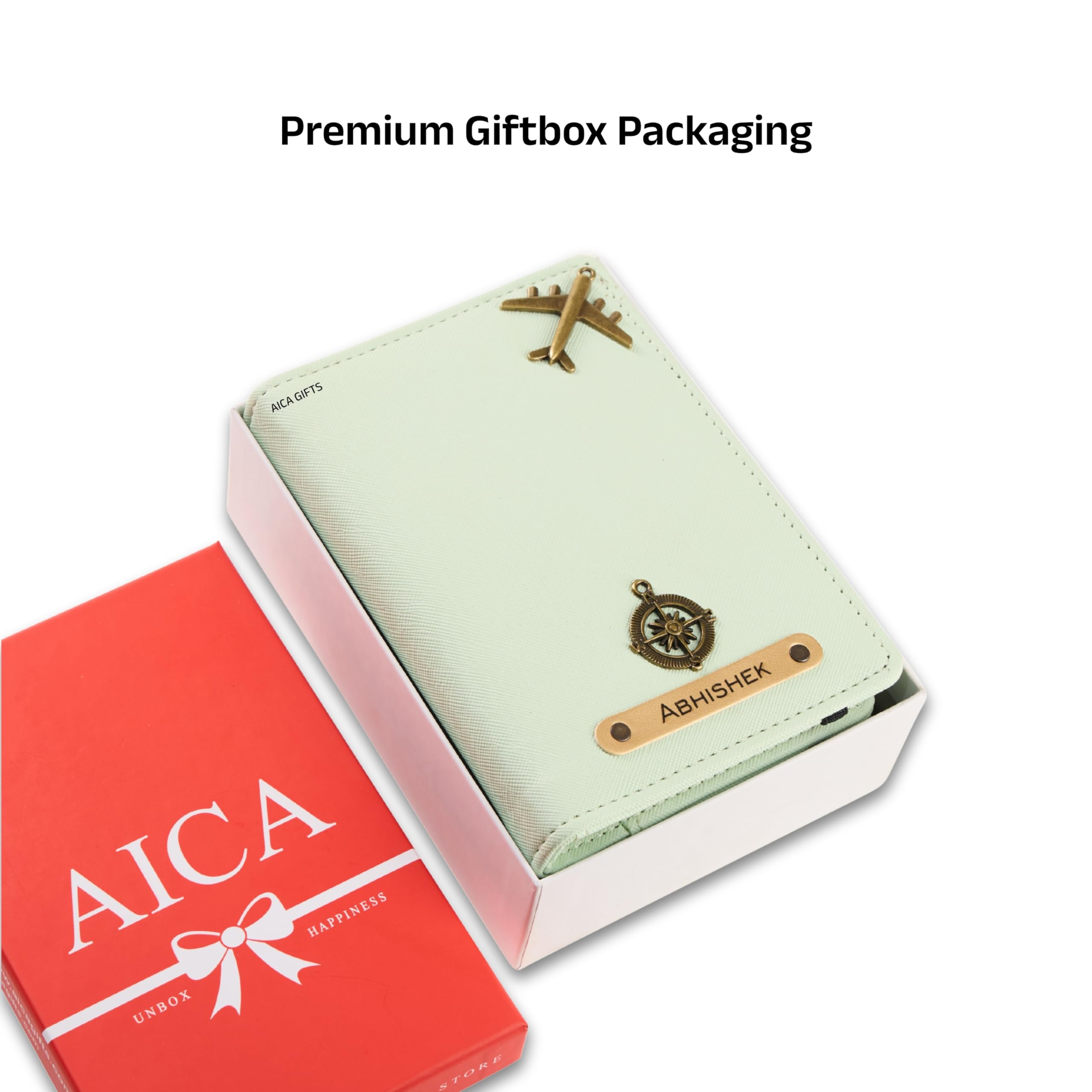AICA Personalised Name & Charm Leather Passport Cover Holder for Men & Women (Babyblue) | Gifts for Man | Gift for Woman | Return Gifts for Birthday | Passport Cover for Men & Women