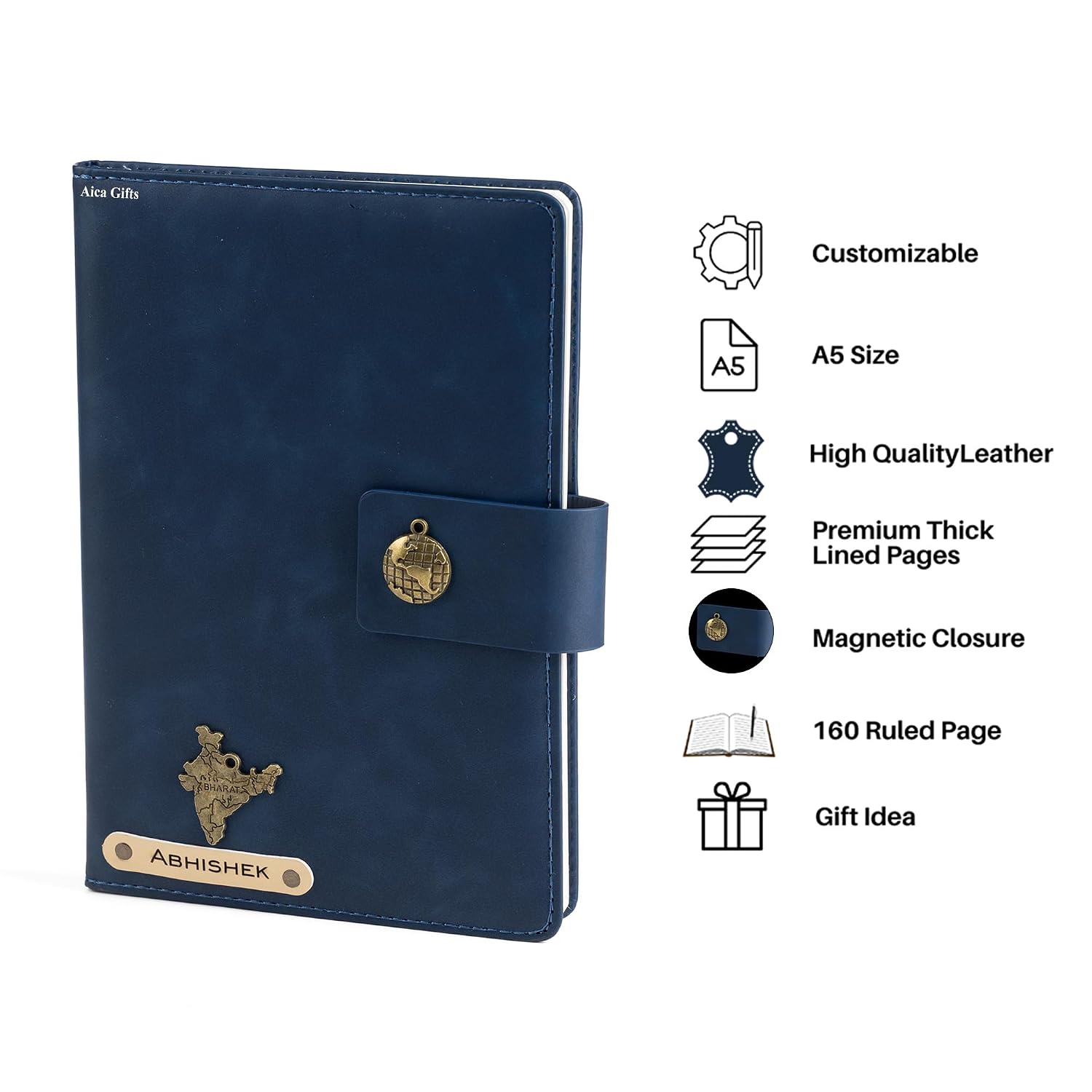 Personalized Name Leather Magnetic Diary A5 Size 200 Pages
