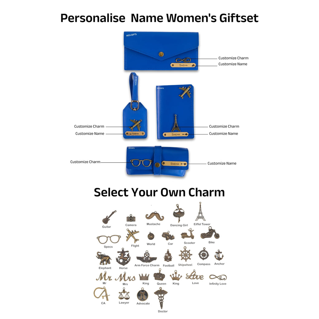 AICA Personalised Name & Charm Womens Leather Gift Set | Gifts for Women (Dark Brown)