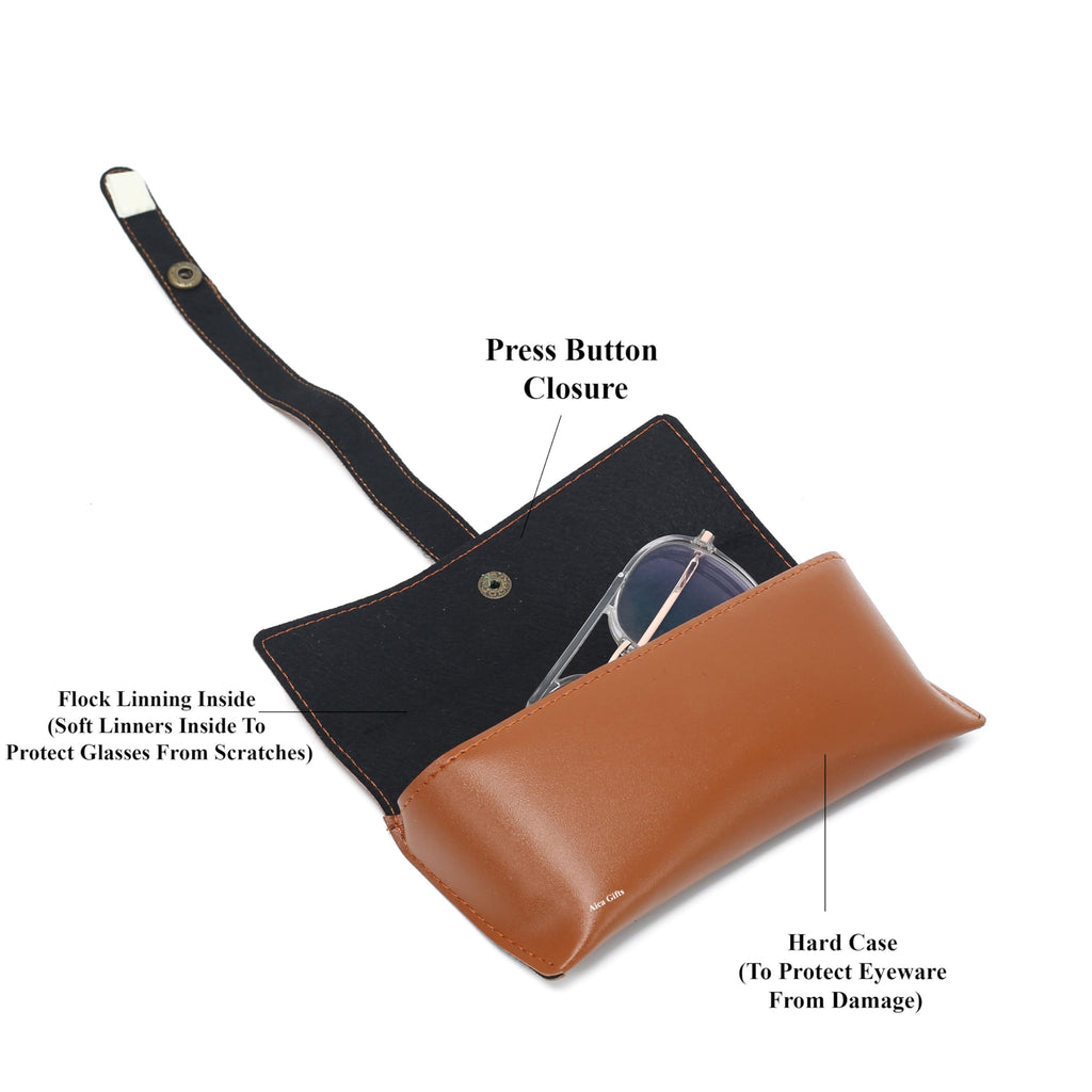 AICA Personalised Name & Charm Leather Sunglass Case Cover for Men & Women (Babyblue)