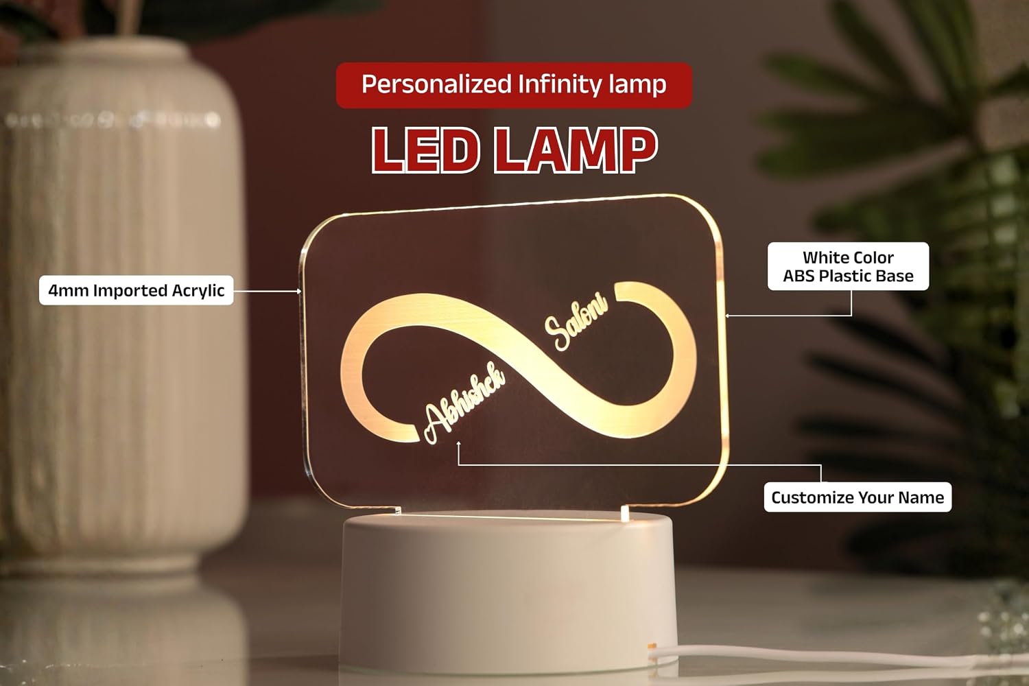 Personalized Couple Name Infinity LED Night Table Lamp