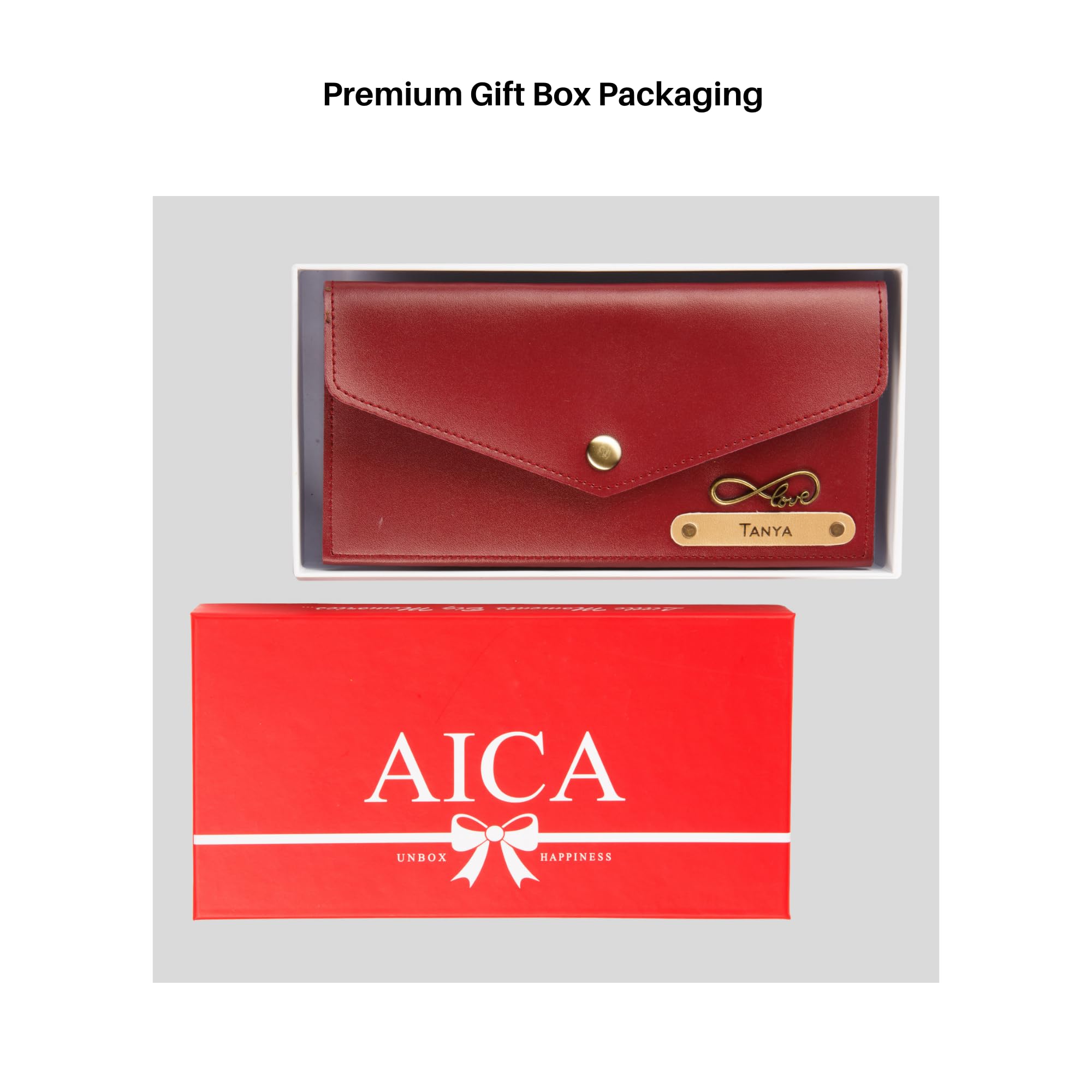 AICA Personalised Name & Charm Leather Wallet Gift for Women
