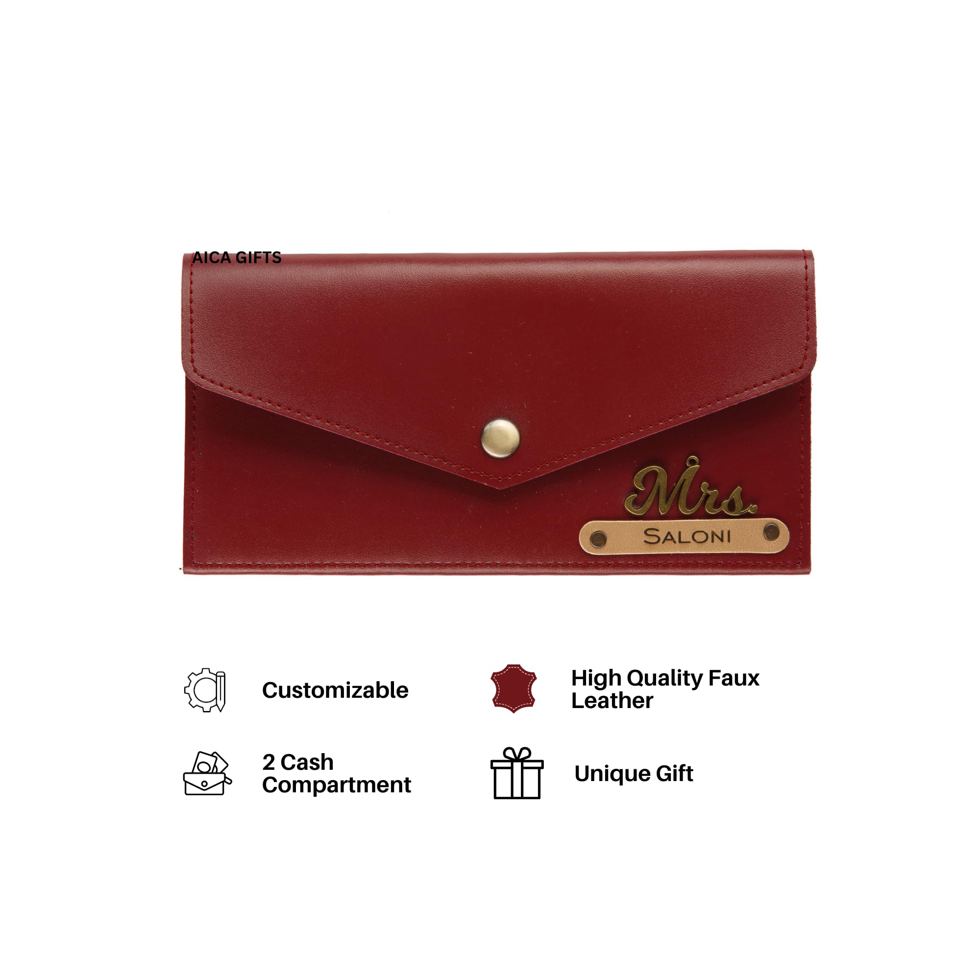 AICA Personalised Name & Charm Leather Wallet Gift for Women