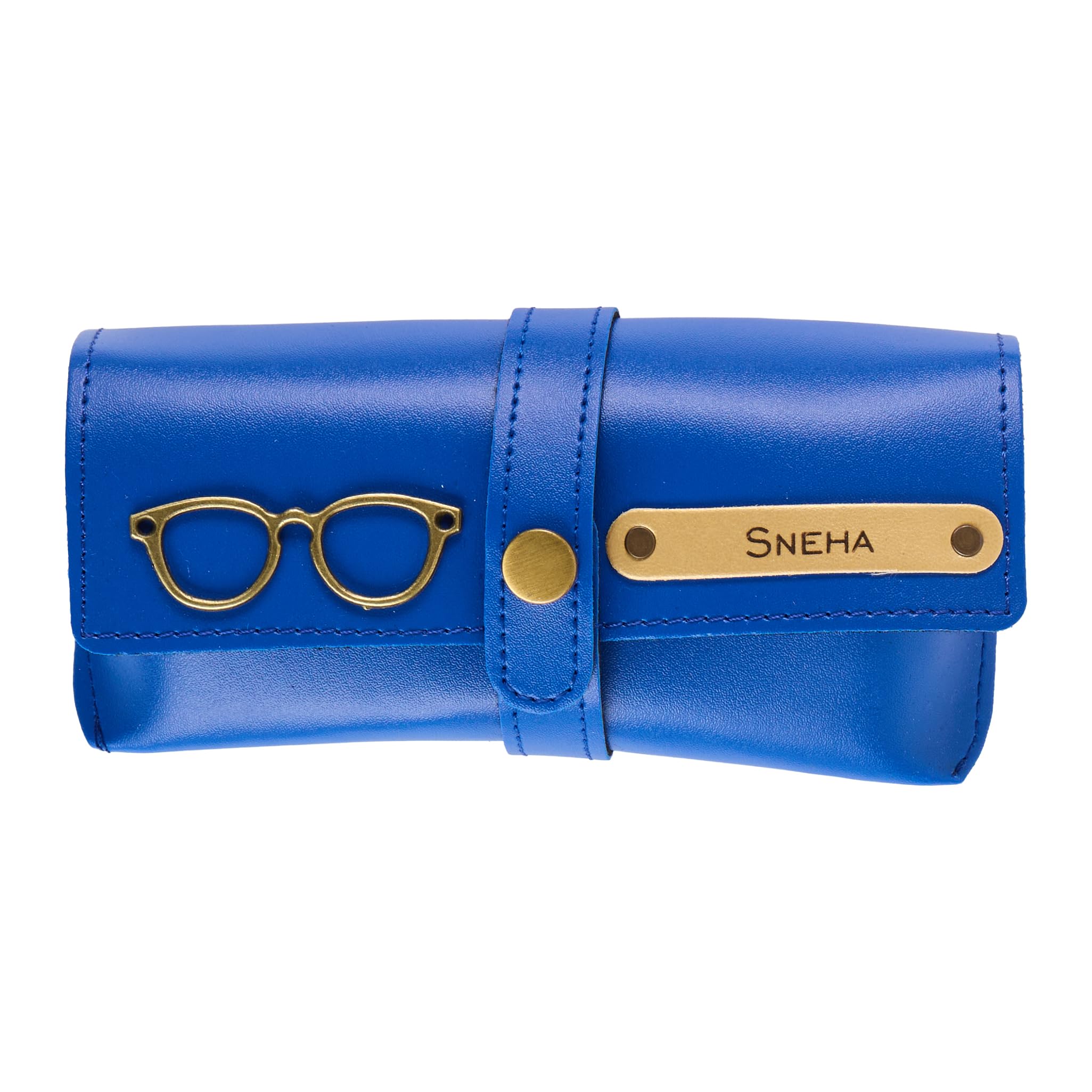 AICA Personalised Name & Charm Leather Sunglass Case Cover for Men & Women (Babyblue)