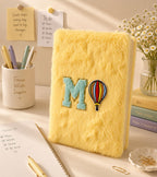AICA Personalized Embroidery Patch Name Soft Fur Diary A5 Size 160 Pages (Yellow) For Girls & Boys|Customized Cute Plush Personal Journal | Diary for Girls Aesthetic | Diary for Kids | Gifts for Girls