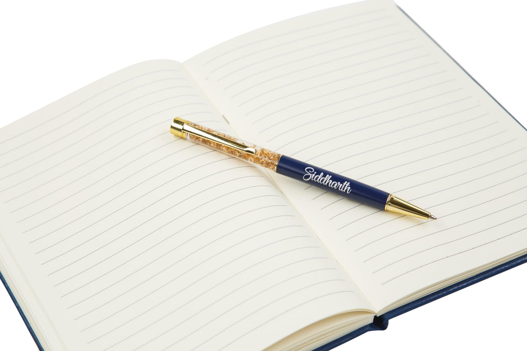 AICA Gifts Personalized Pens with Name Engraved I Golden Glitter (Black) Roller Ball Pen